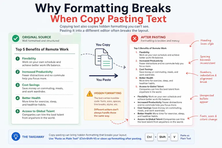 Why Formatting Breaks When Copy Pasting Text